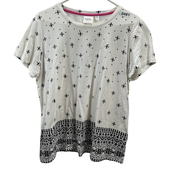 Rafaella Tops - Rafaella Weekend Top Womens Size XL Color White Short Sleeve Rhinstone Boho